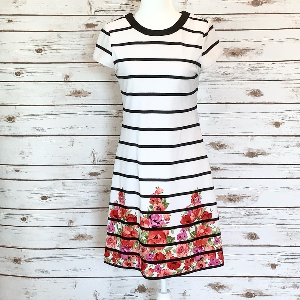 JESSICA SIMPSON BLACK STRIPED DRESS WITH FLORAL PATTERN